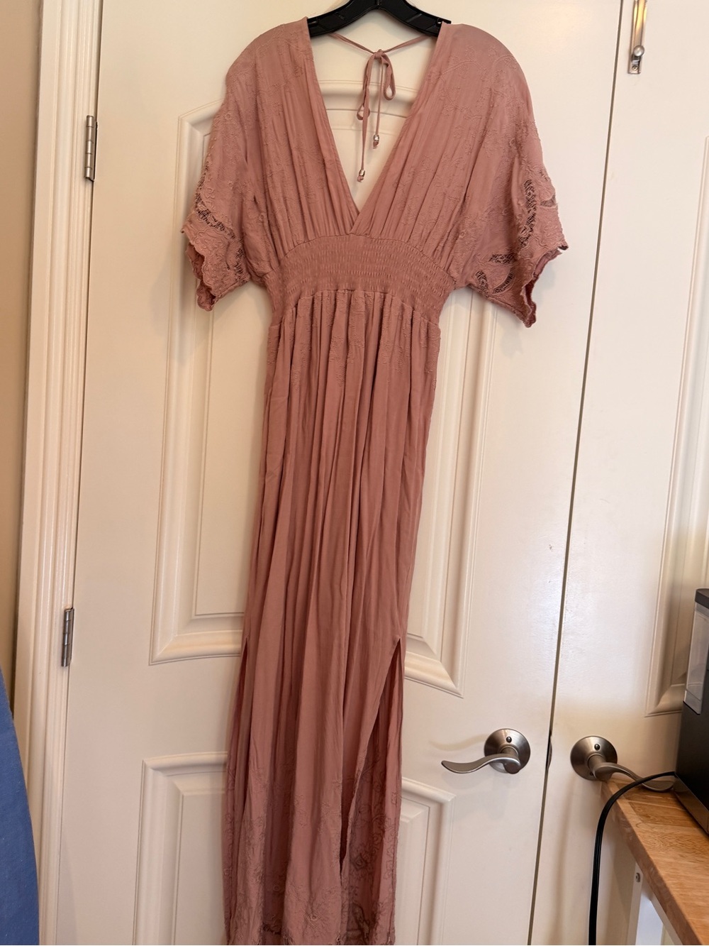 Love Stitch Dusty Rose Maxi Dress with Lace Details
